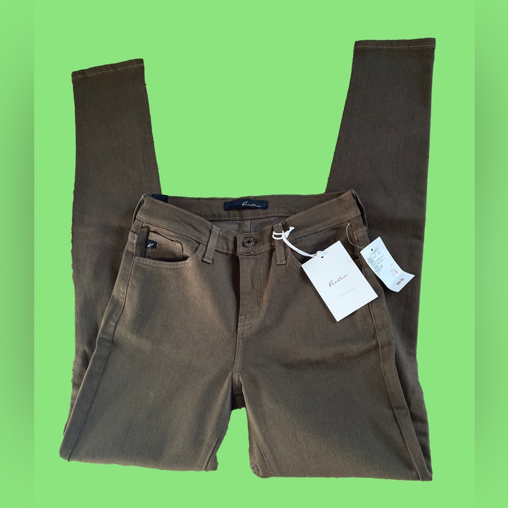 Kancan Skinny Olive Pants with distressed knees, size 27